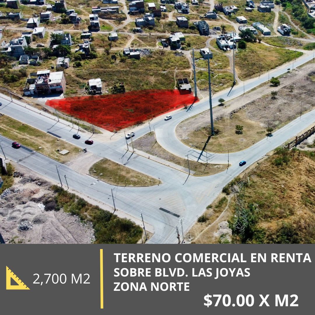 TERRENO COMERCIAL EN RENTA EN ESQUINA (BLVD.LAS JOYAS Y AV LAS EXPOSICIONES)